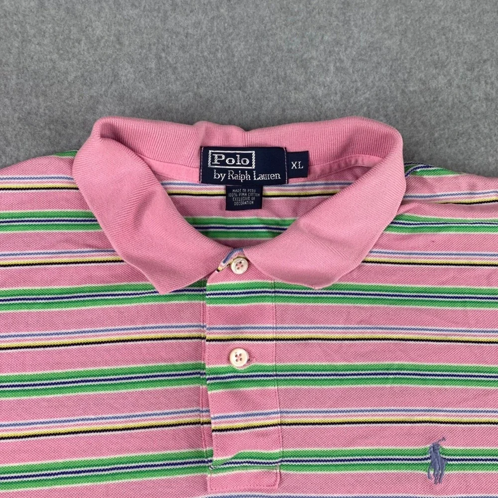 Polo Ralph Lauren Polo Shirt Mens XL Pink Multi-Stripe Pima Cotton Short Sleeve
